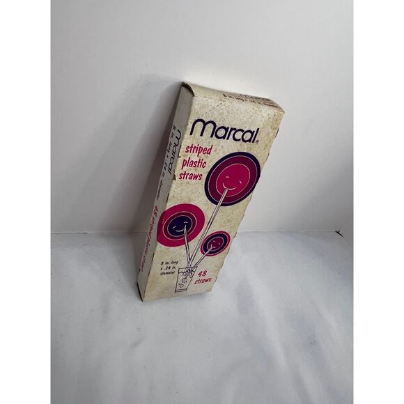 Vintage Marcal 1977 Striped Plastic Straws 48 Count NIP - Picture 2 of 7
